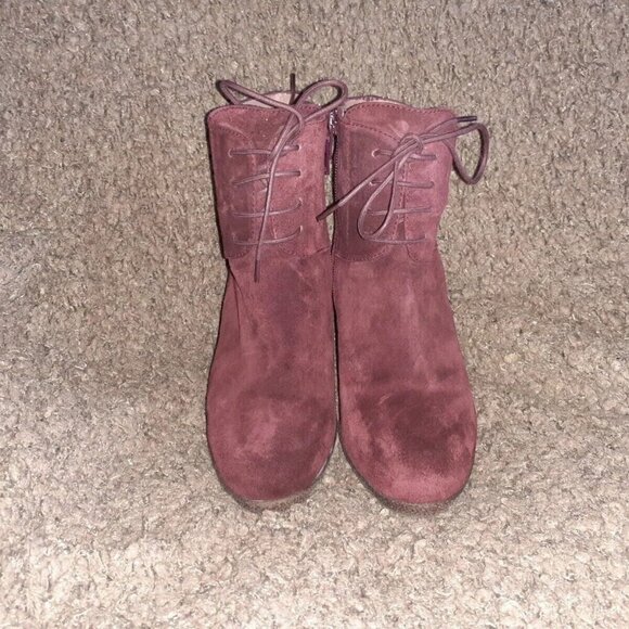 GADEA-Plum Suede Lace-Up/Side Zip-Ankle Booties-Block Heel-Sz 37-Near Mint - Picture 6 of 8